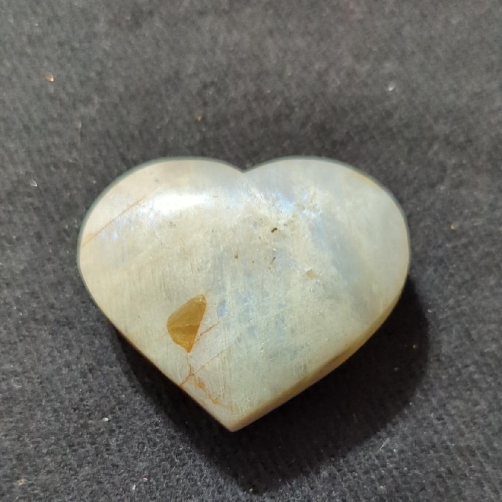 White Moonstone Gemstone Heart Shaped Palm Stone - 74 Grams